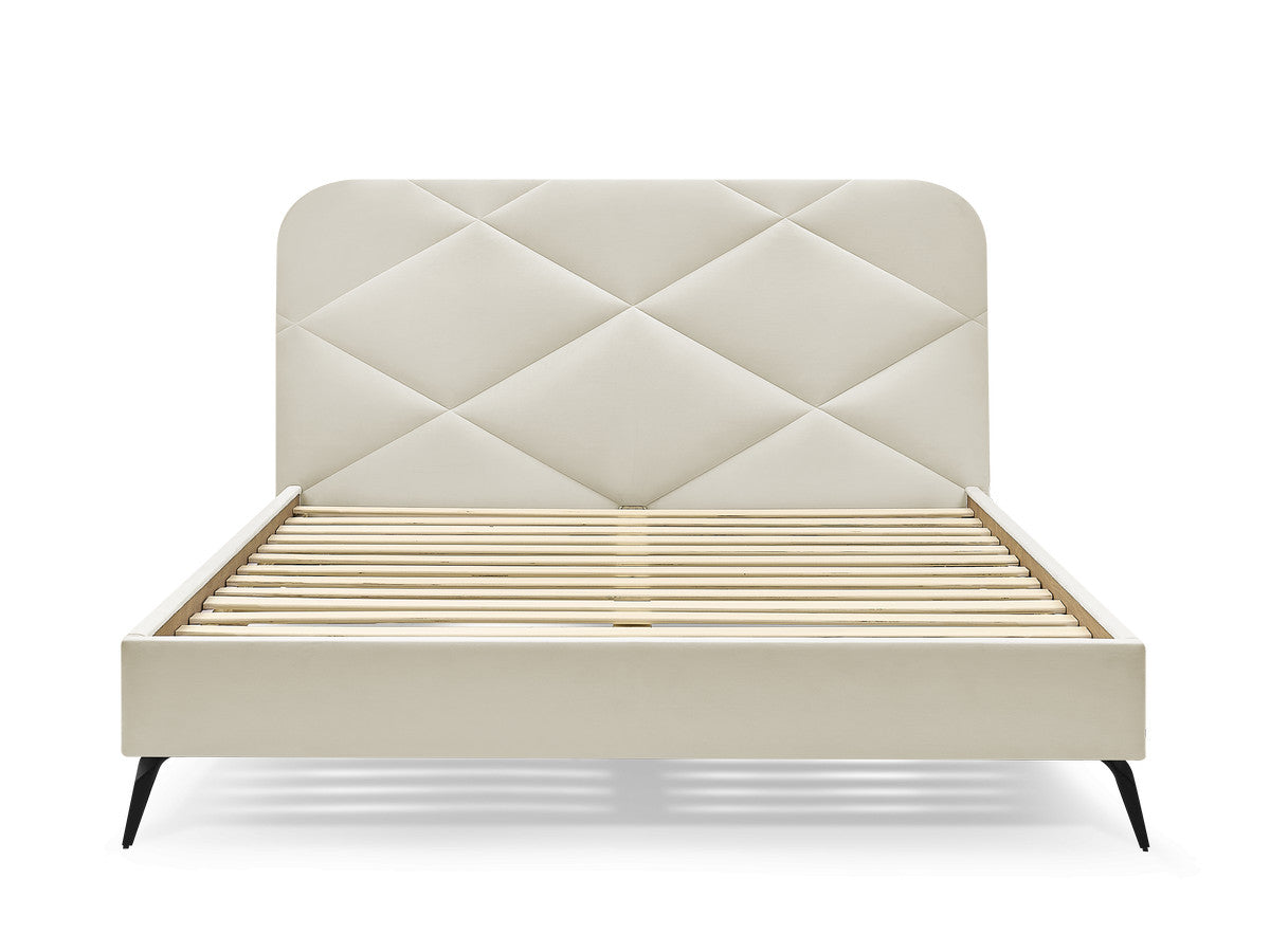 Lit PRUNE avec lattes massives tissu velours