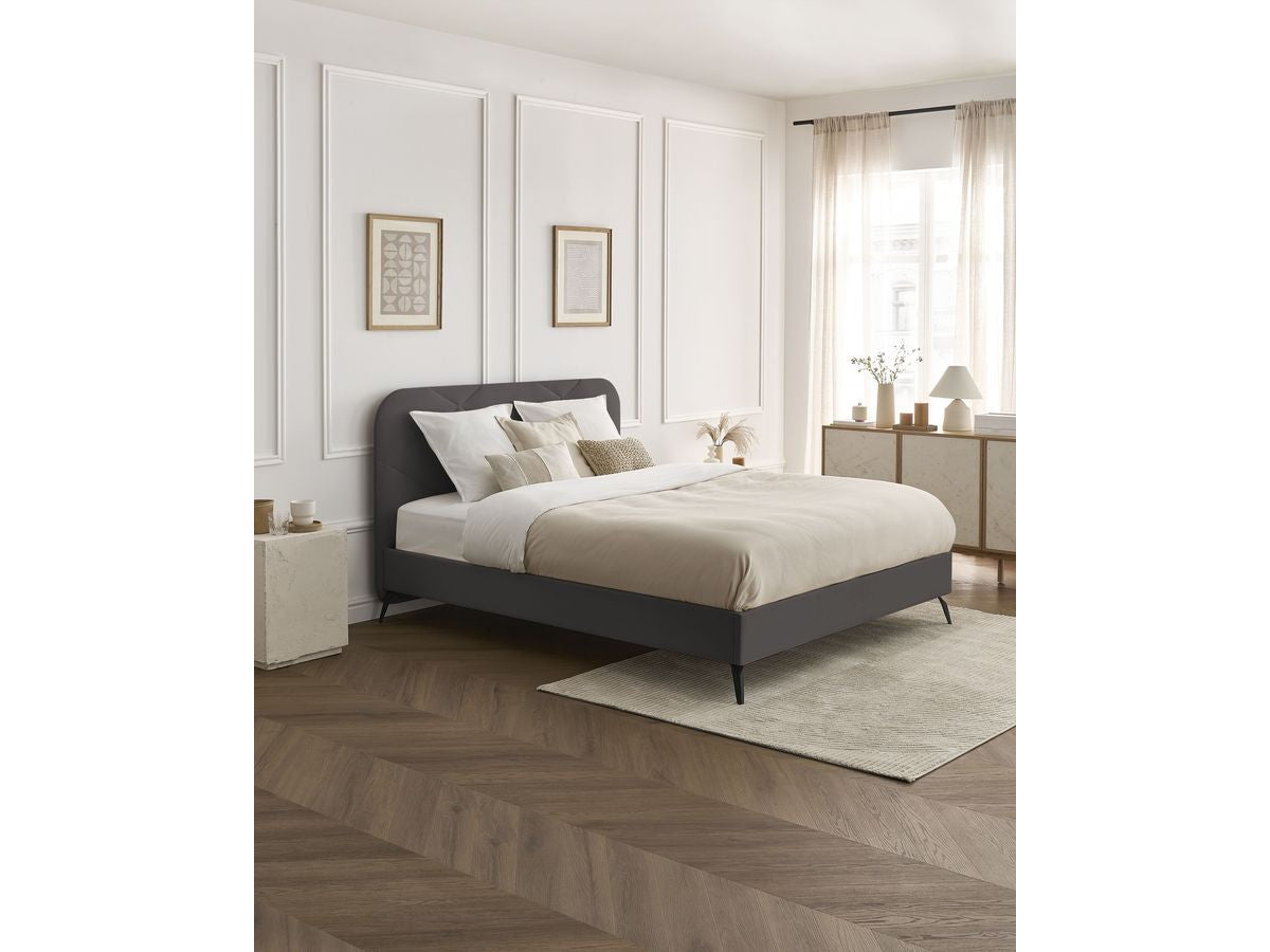 Lit PRUNE avec lattes massives tissu velours