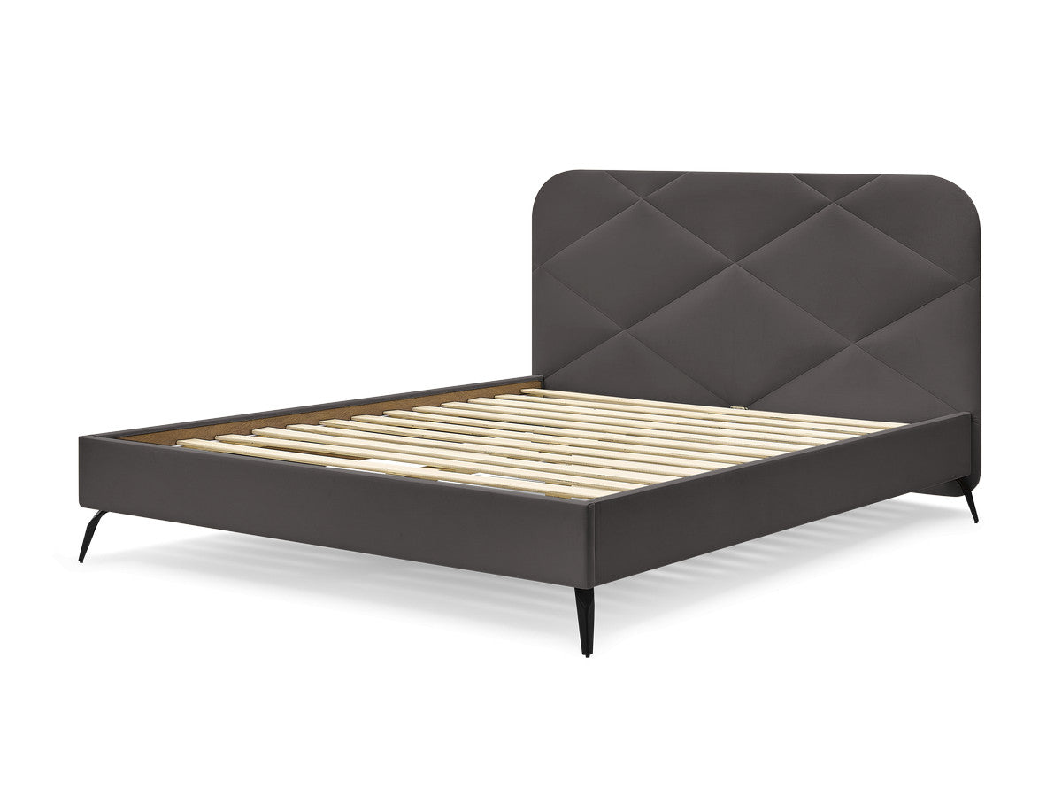 Lit PRUNE avec lattes massives tissu velours