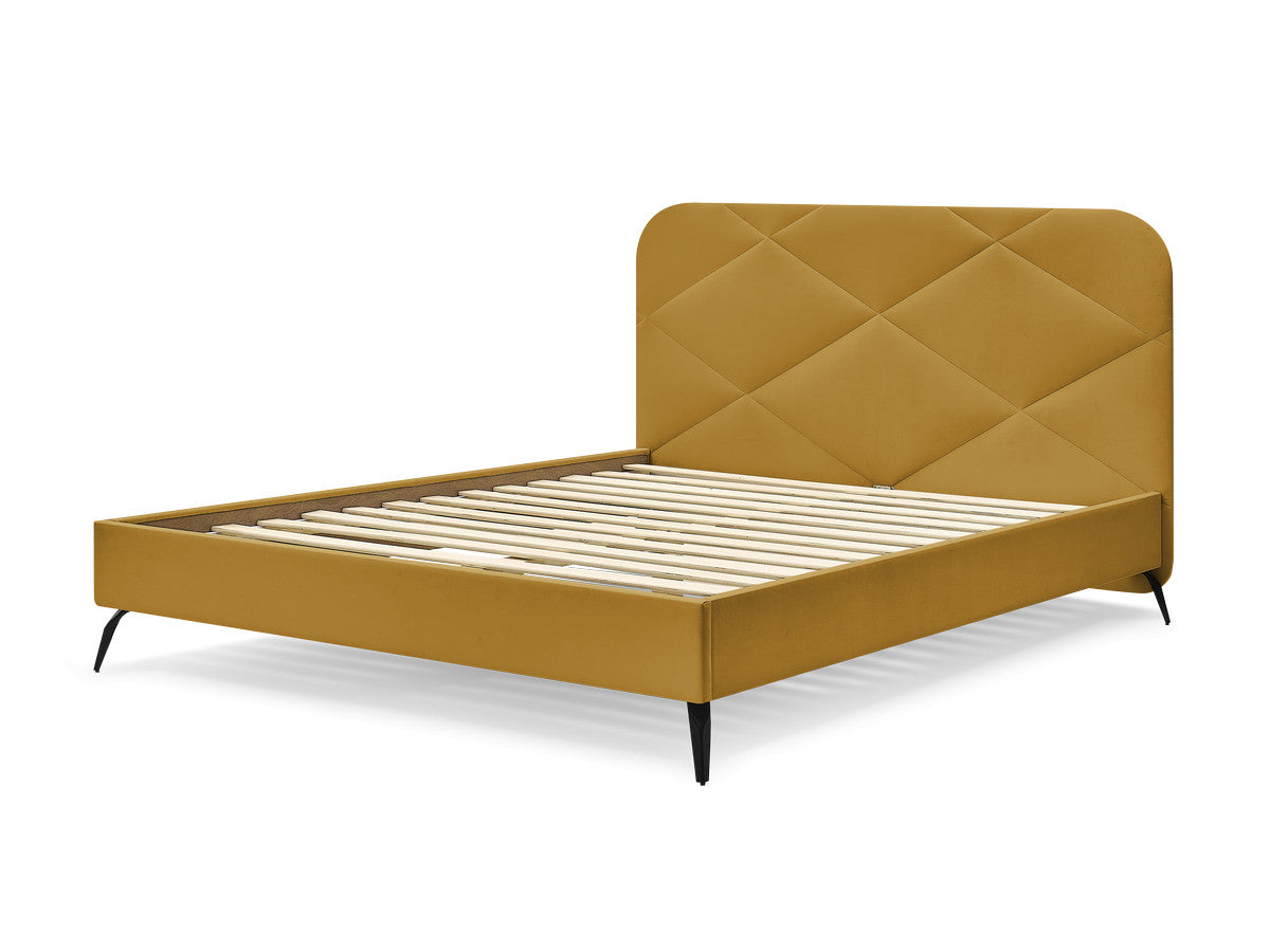 Lit PRUNE avec lattes massives tissu velours