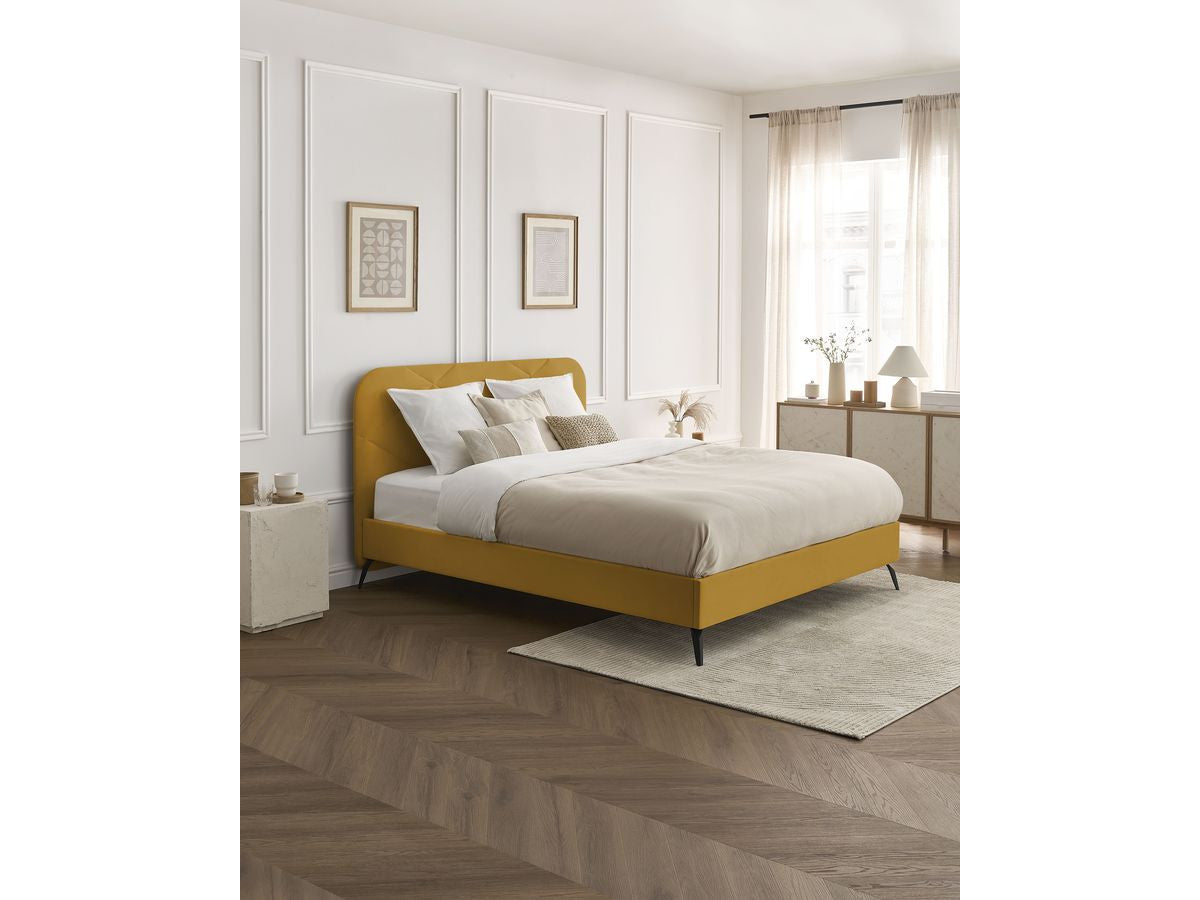 Lit PRUNE avec lattes massives tissu velours