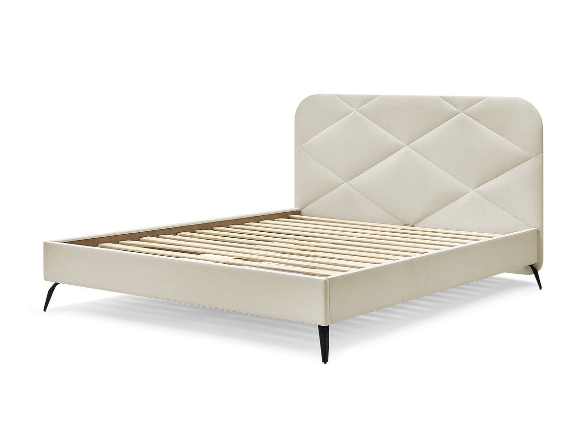 Lit PRUNE avec lattes massives tissu velours