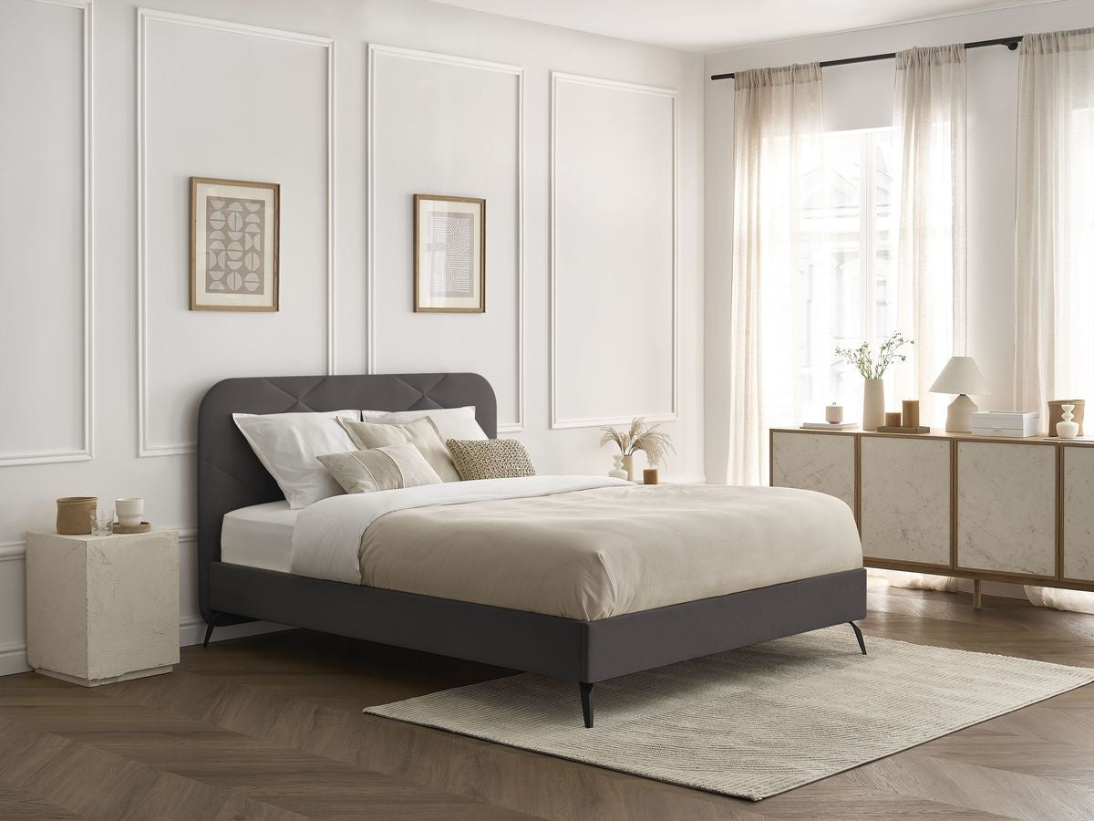 Lit PRUNE avec lattes massives tissu velours