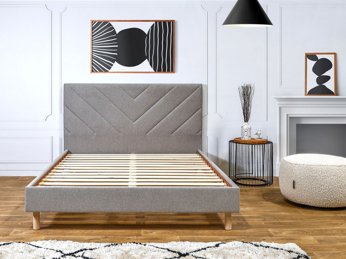 Lit ROMANE avec lattes massives tissu texturé