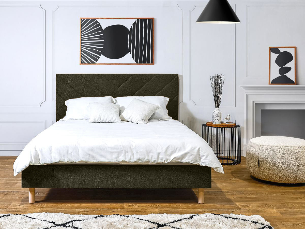 Lit ROMANE avec lattes massives tissu texturé