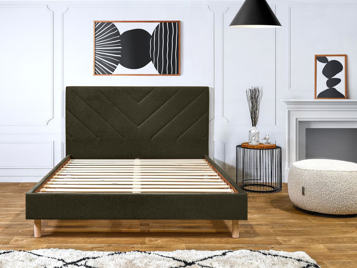Lit ROMANE avec lattes massives tissu texturé