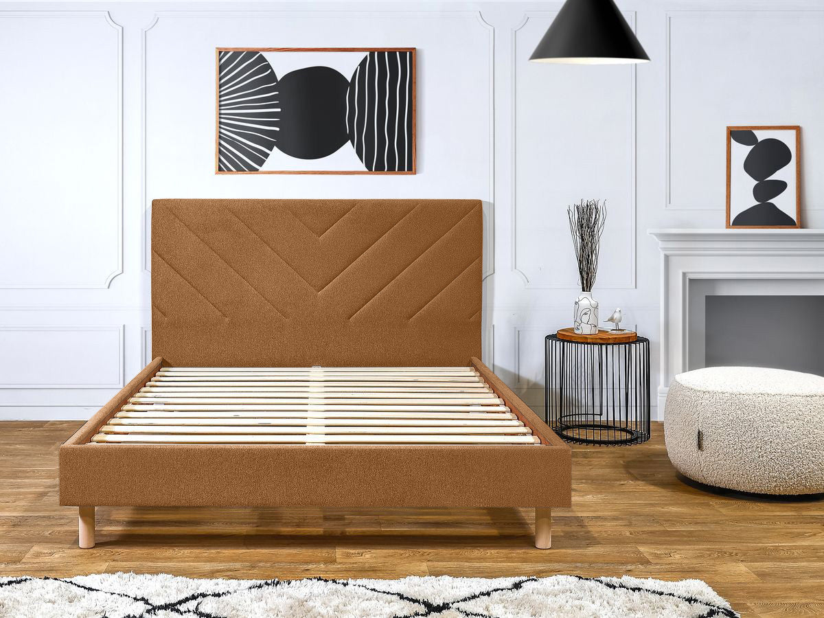 Lit ROMANE avec lattes massives tissu texturé