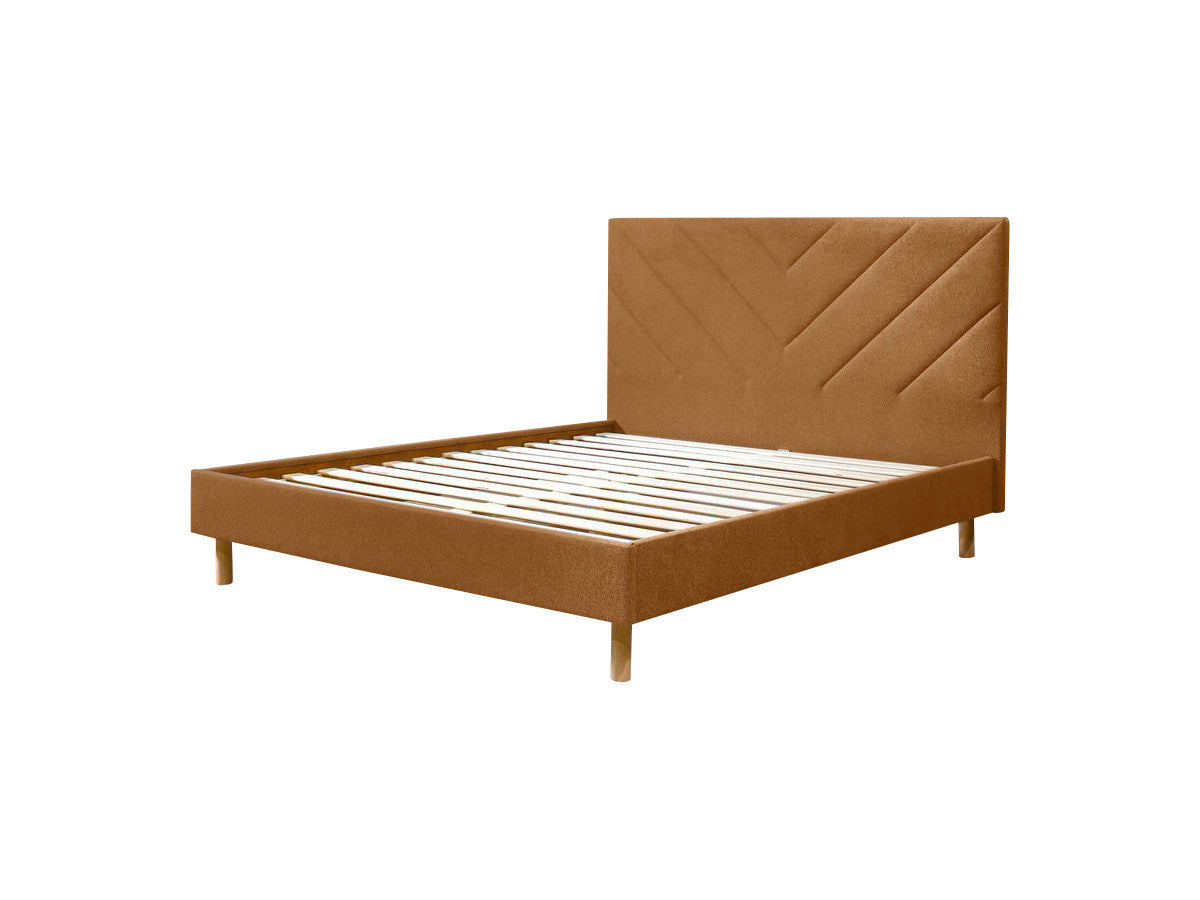 Lit ROMANE avec lattes massives tissu texturé