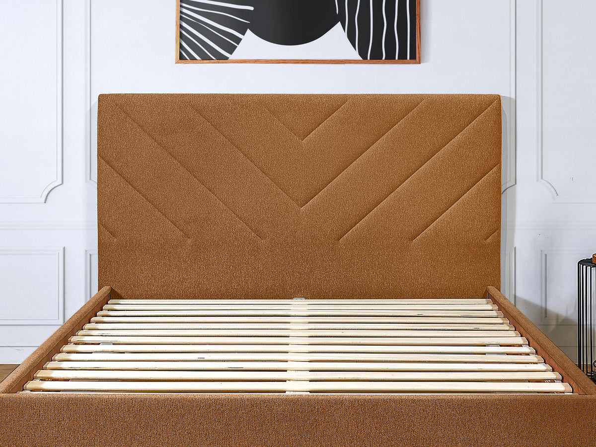Lit ROMANE avec lattes massives tissu texturé