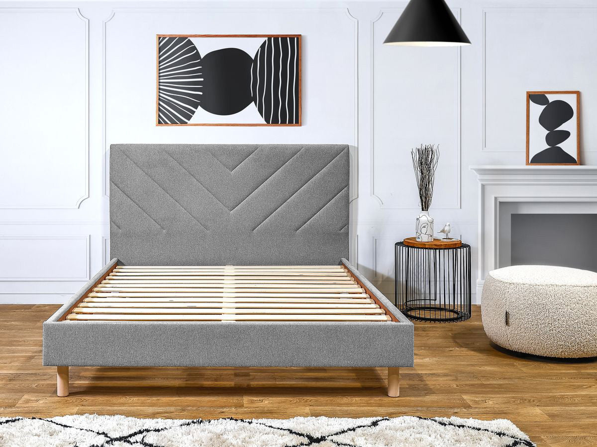 Lit ROMANE avec lattes massives tissu texturé