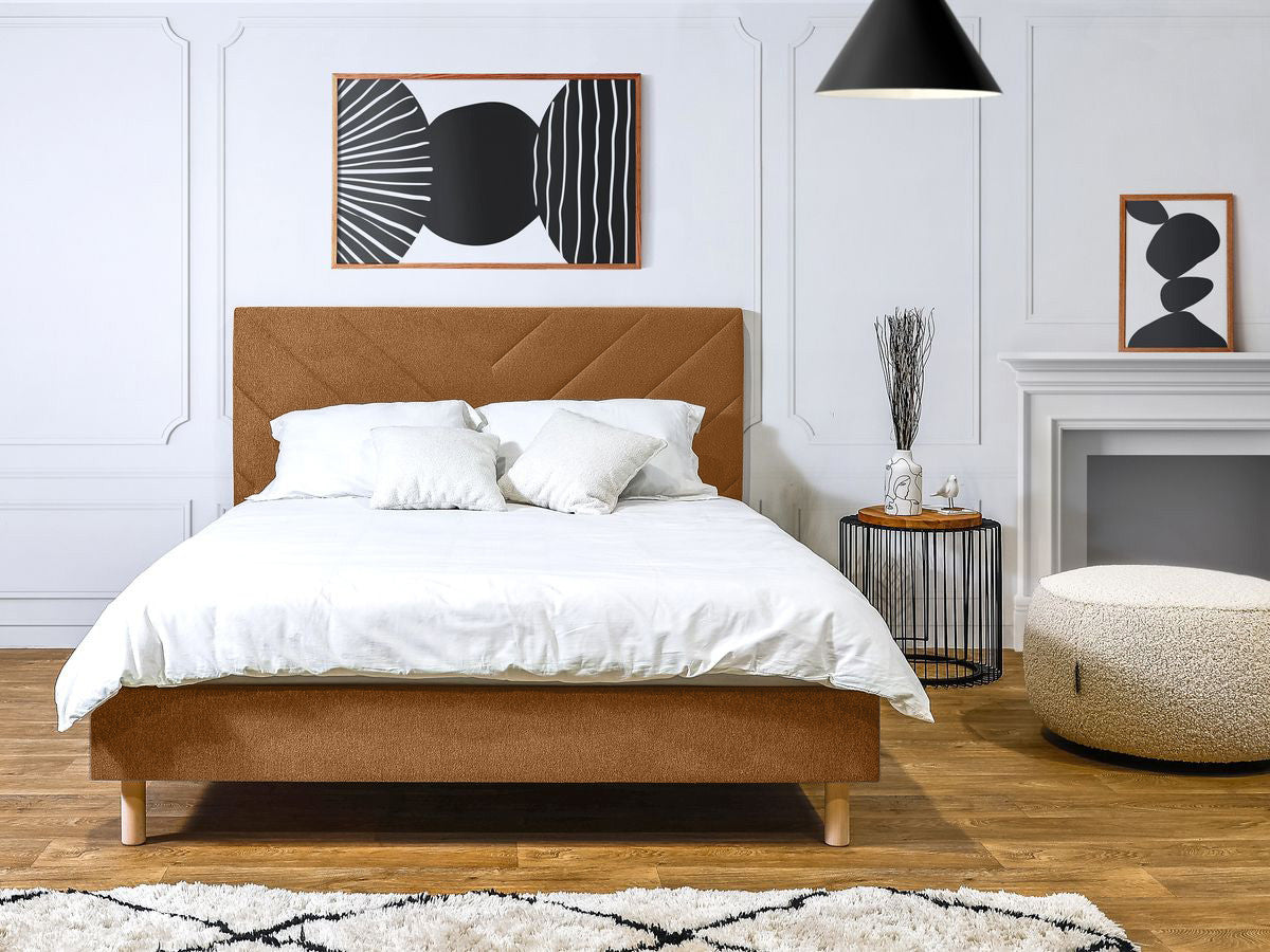 Lit ROMANE avec lattes massives tissu texturé