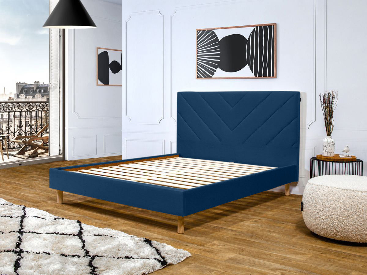 Lit ROMANE avec lattes massives tissu velours