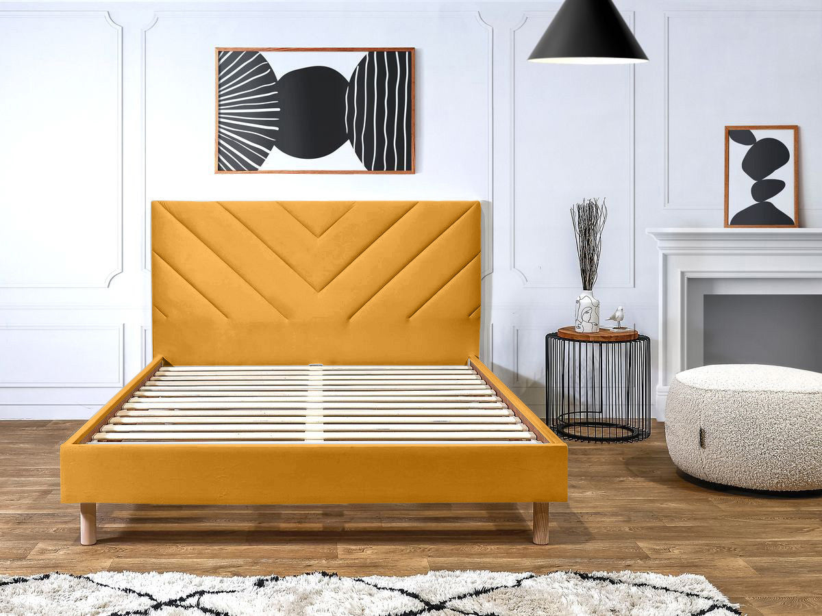 Lit ROMANE avec lattes massives tissu velours