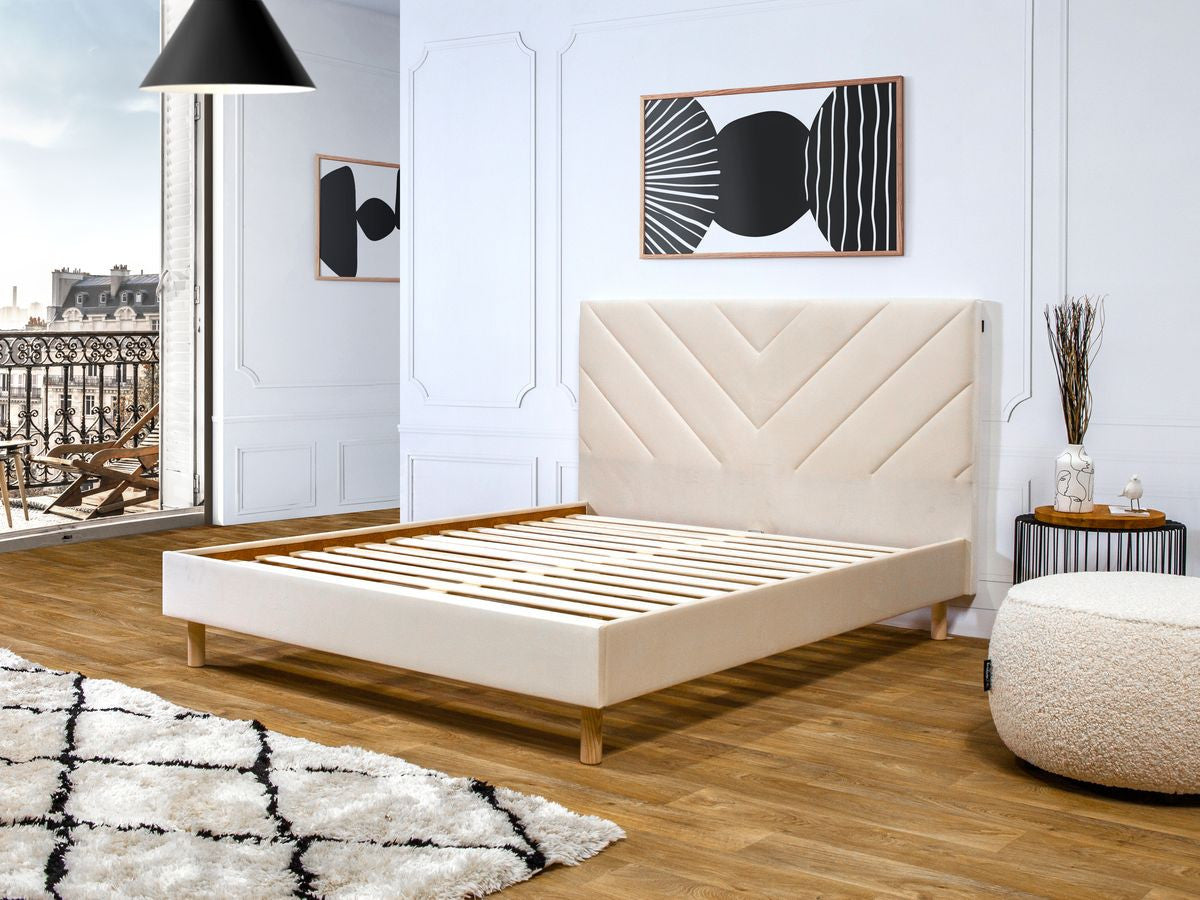 Lit ROMANE avec lattes massives tissu velours