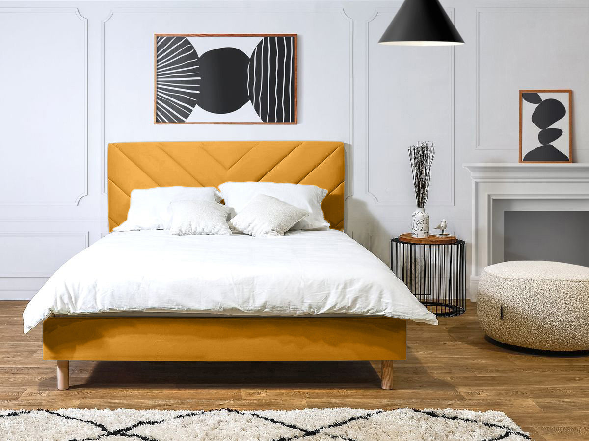Lit ROMANE avec lattes massives tissu velours