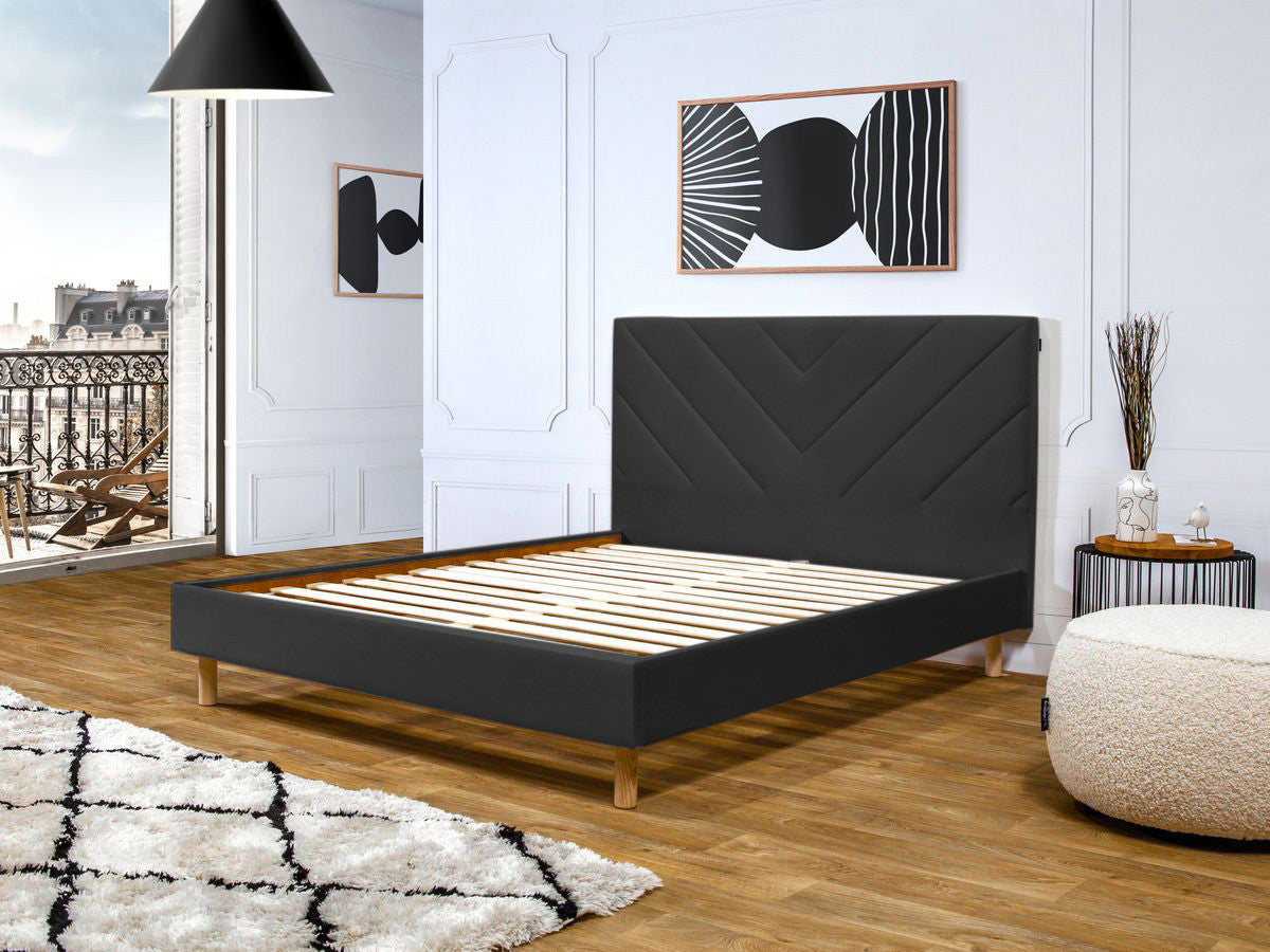 Lit ROMANE avec lattes massives tissu velours