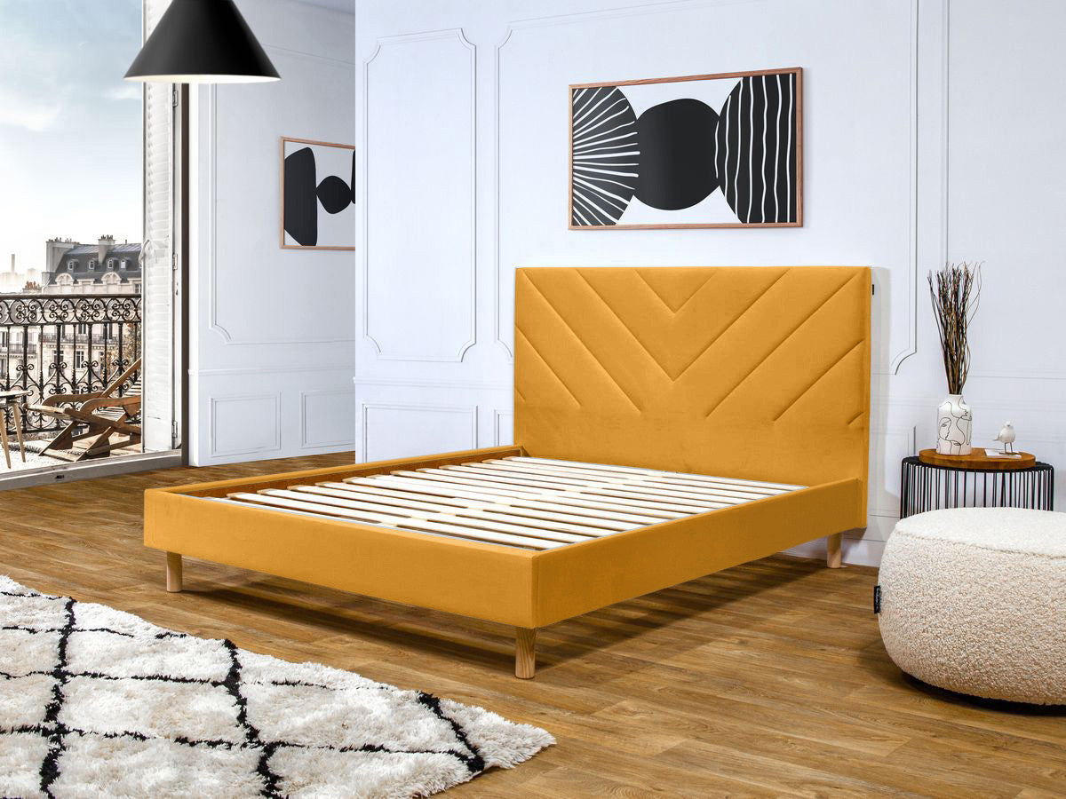 Lit ROMANE avec lattes massives tissu velours