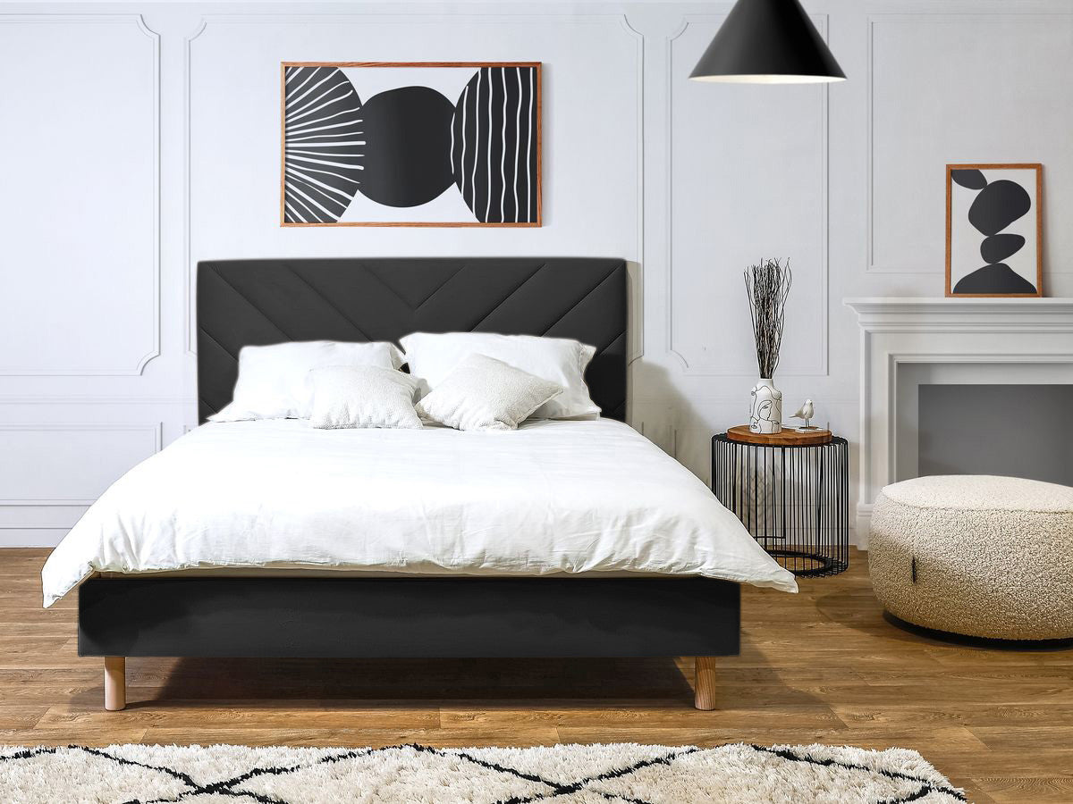 Lit ROMANE avec lattes massives tissu velours