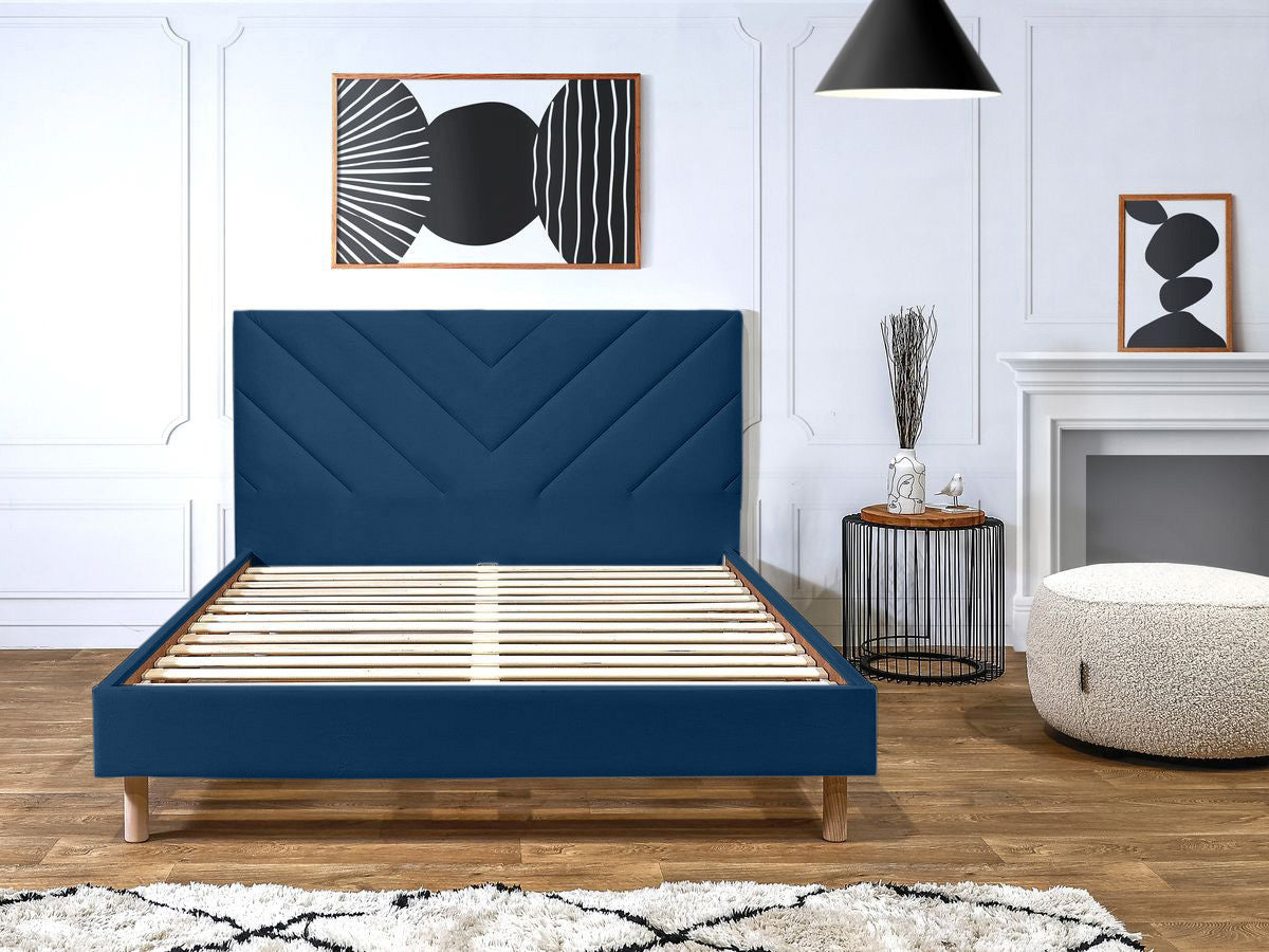Lit ROMANE avec lattes massives tissu velours