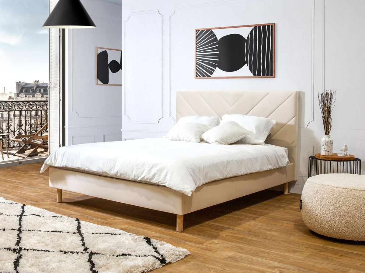Lit ROMANE avec lattes massives tissu velours
