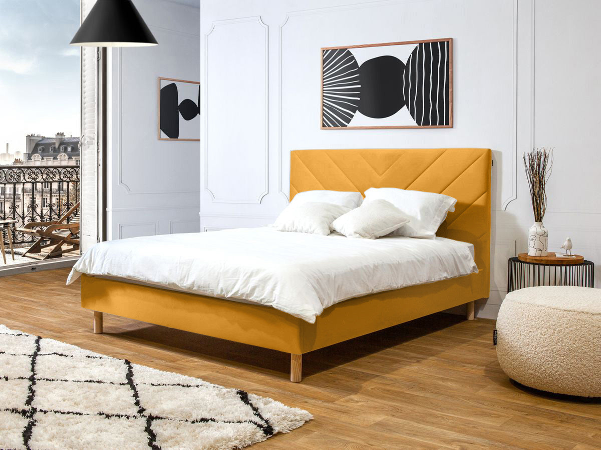 Lit ROMANE avec lattes massives tissu velours