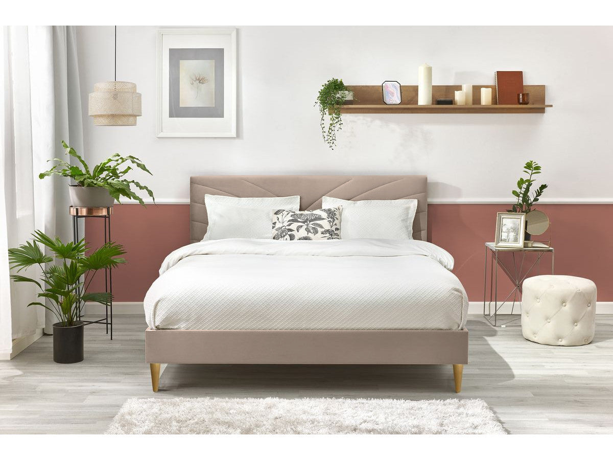 Lit VELVET avec lattes massives pieds en bois naturel