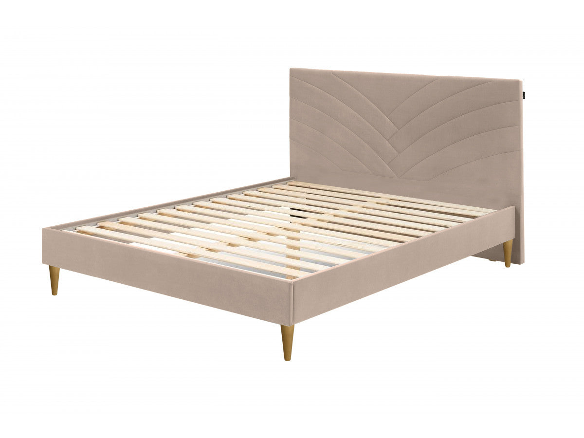 Lit VELVET avec lattes massives pieds en bois naturel