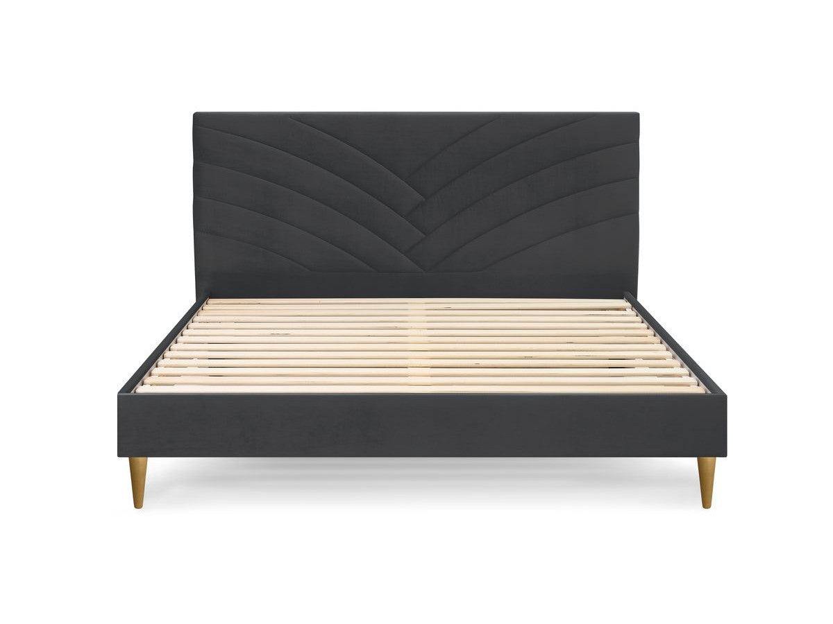 Lit VELVET avec lattes massives pieds en bois naturel