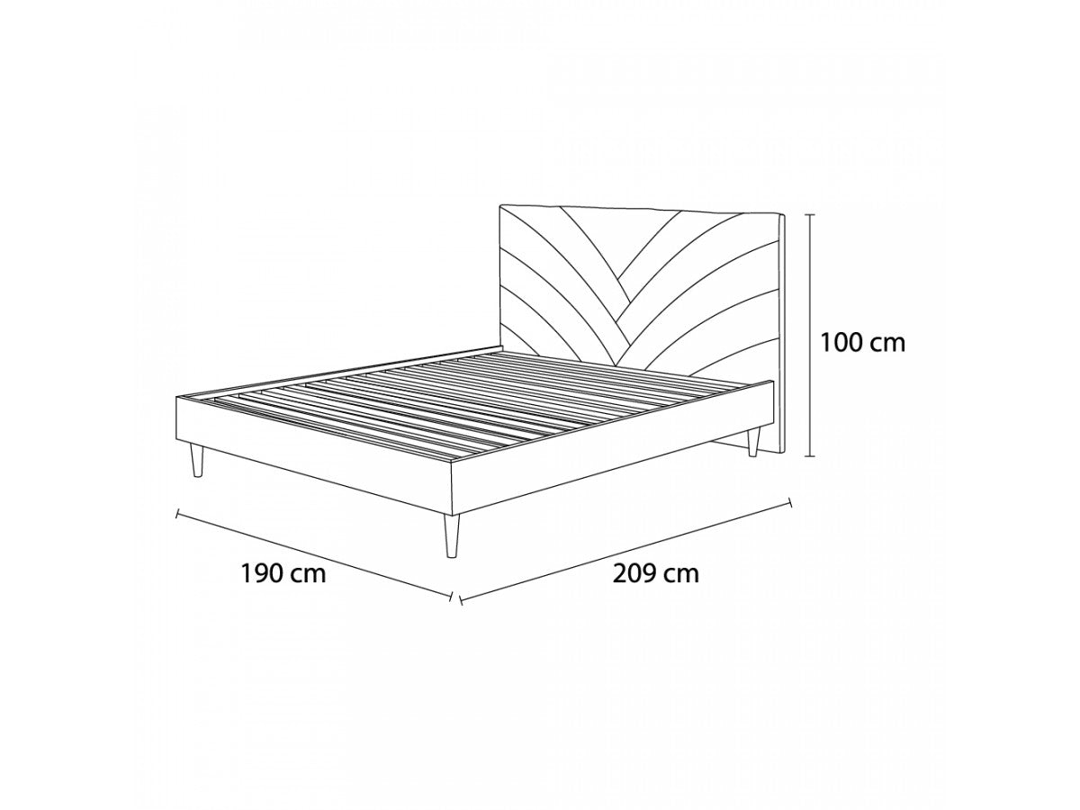 Lit VELVET avec lattes massives pieds en bois naturel