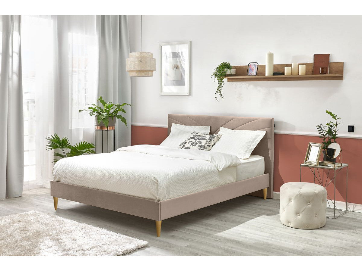Lit VELVET avec lattes massives pieds en bois naturel