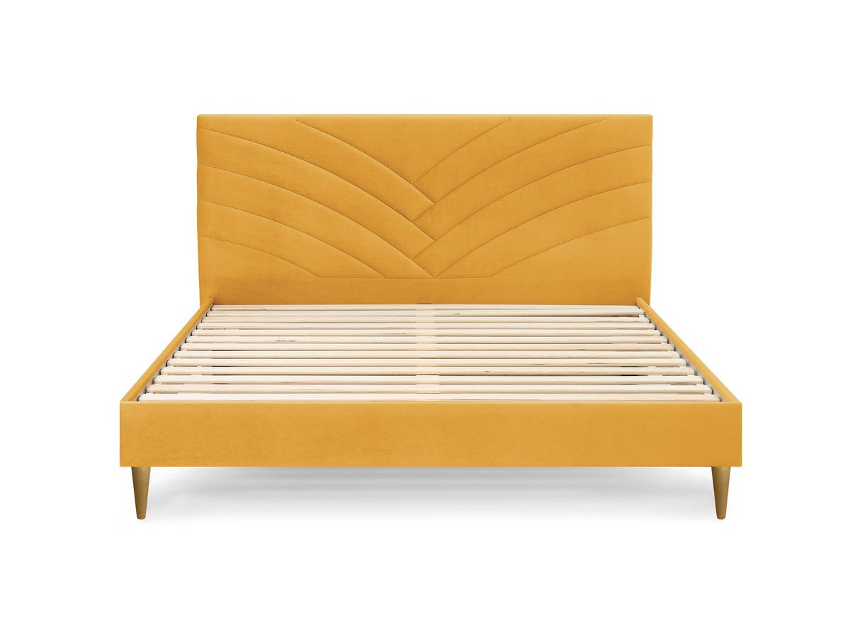 Lit VELVET avec lattes massives pieds en bois naturel