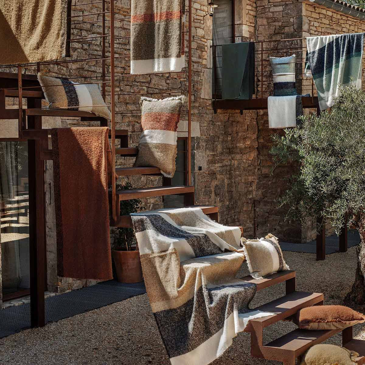 Plaid Rayé En Laine Mélangé Calypso - Gold