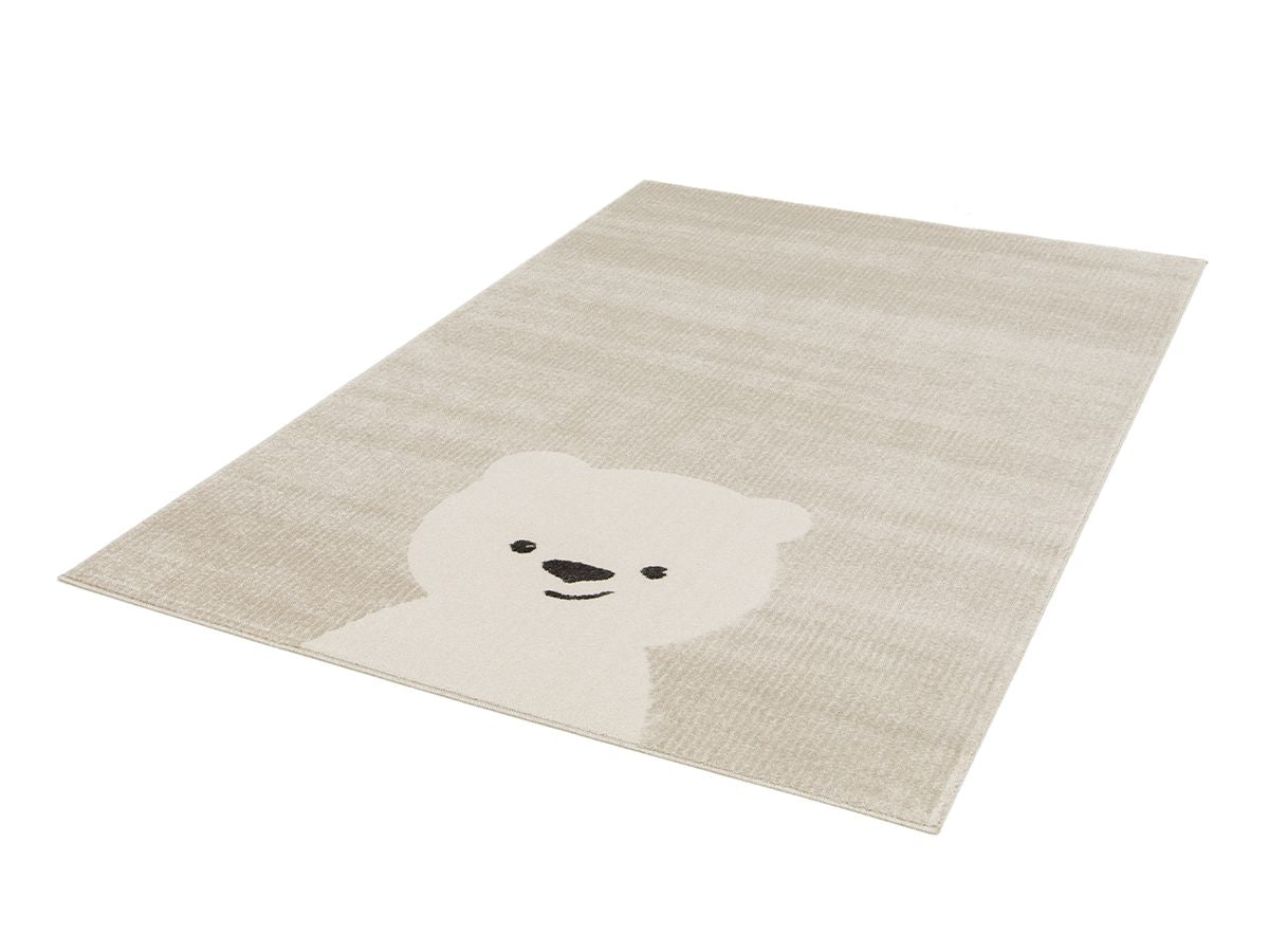 Tapis enfant poils courts WINNY motif ourson - Beige foncé