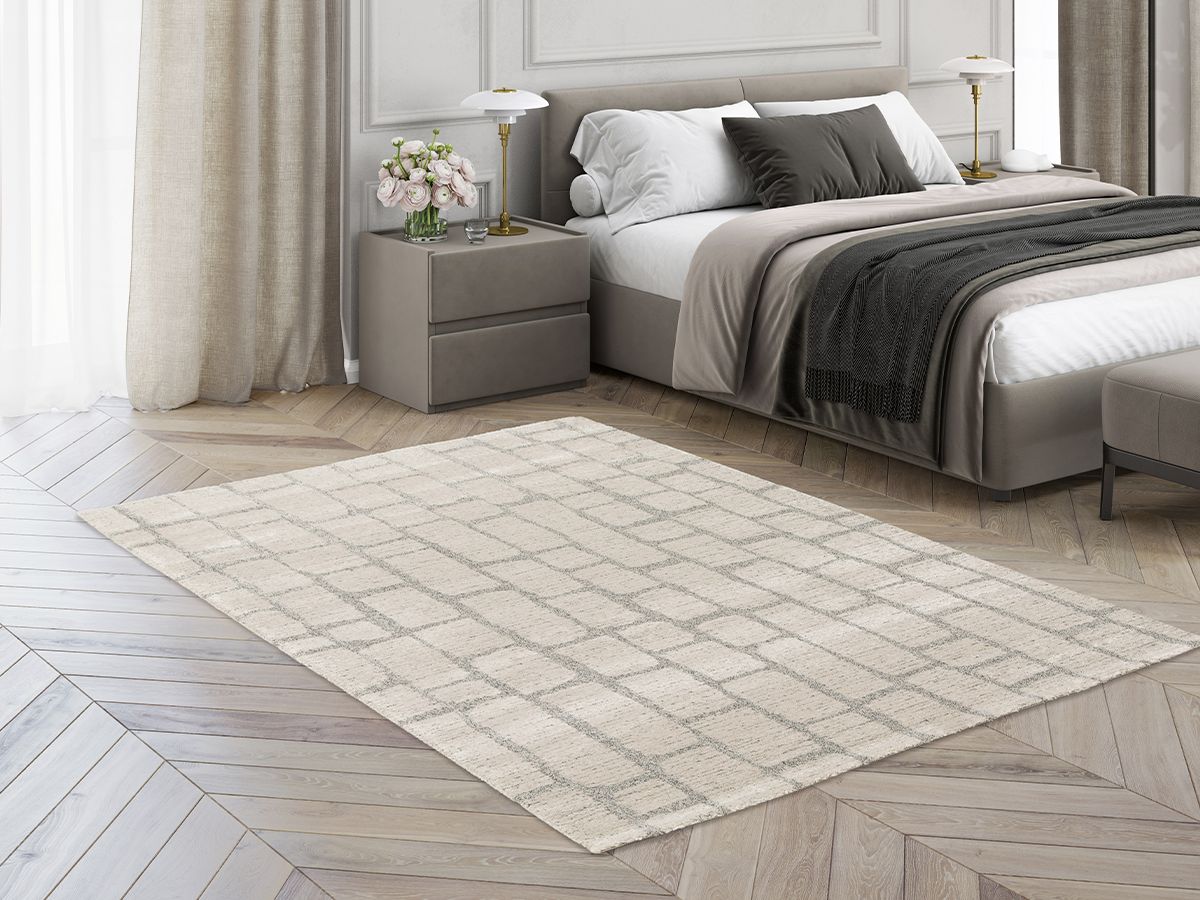 Tapis poil court IKEDA motif abstrait - Gris foncé