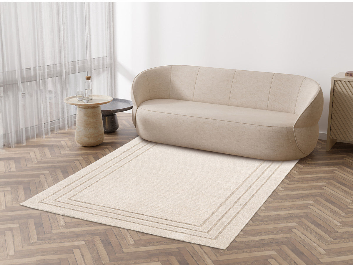 Tapis poil ras ALEXANDRIA motif abstrait - Beige