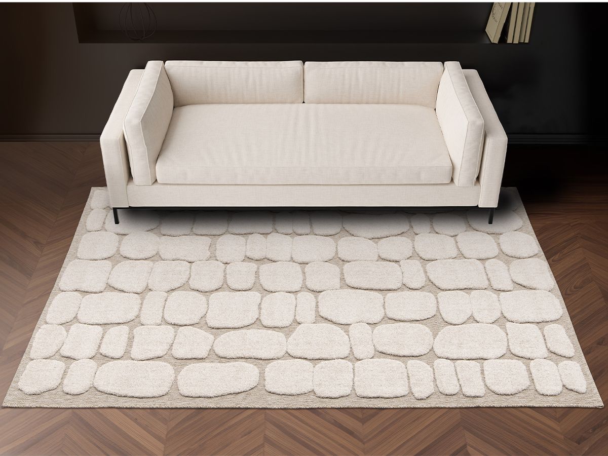 Tapis poil ras ROKU motif abstrait - Beige