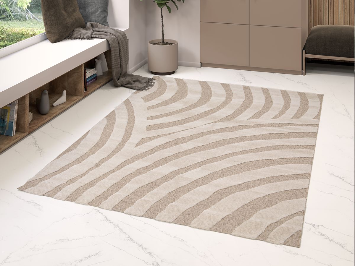 Tapis poil ras VILMA motif abstrait - Beige
