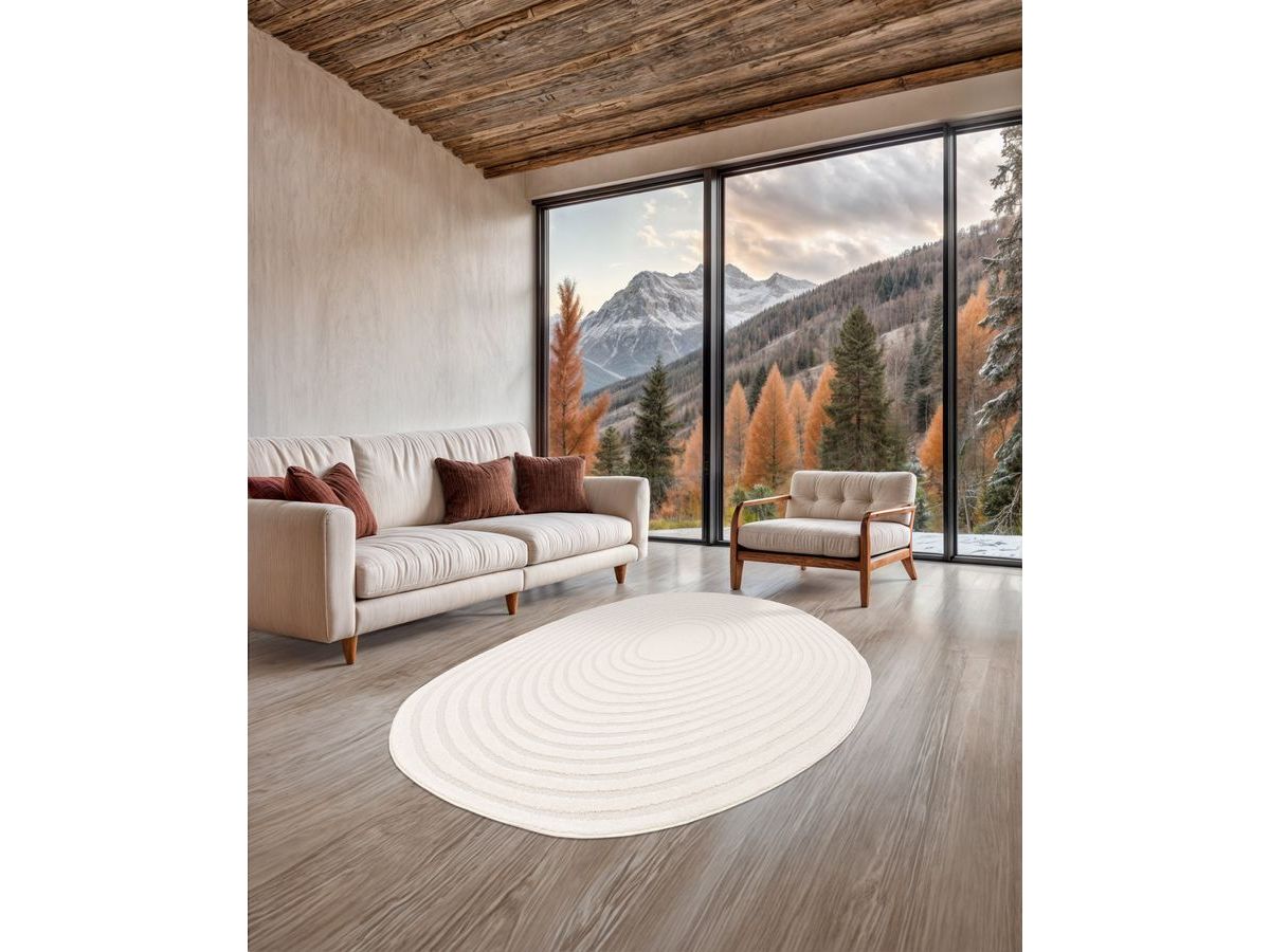 Tapis poils courts BRIAC motif géométrique - Beige