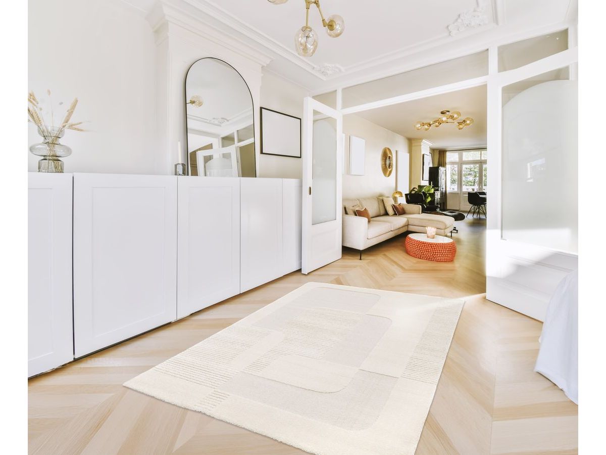 Tapis poils courts CLOTAIRE motif abstrait - Beige