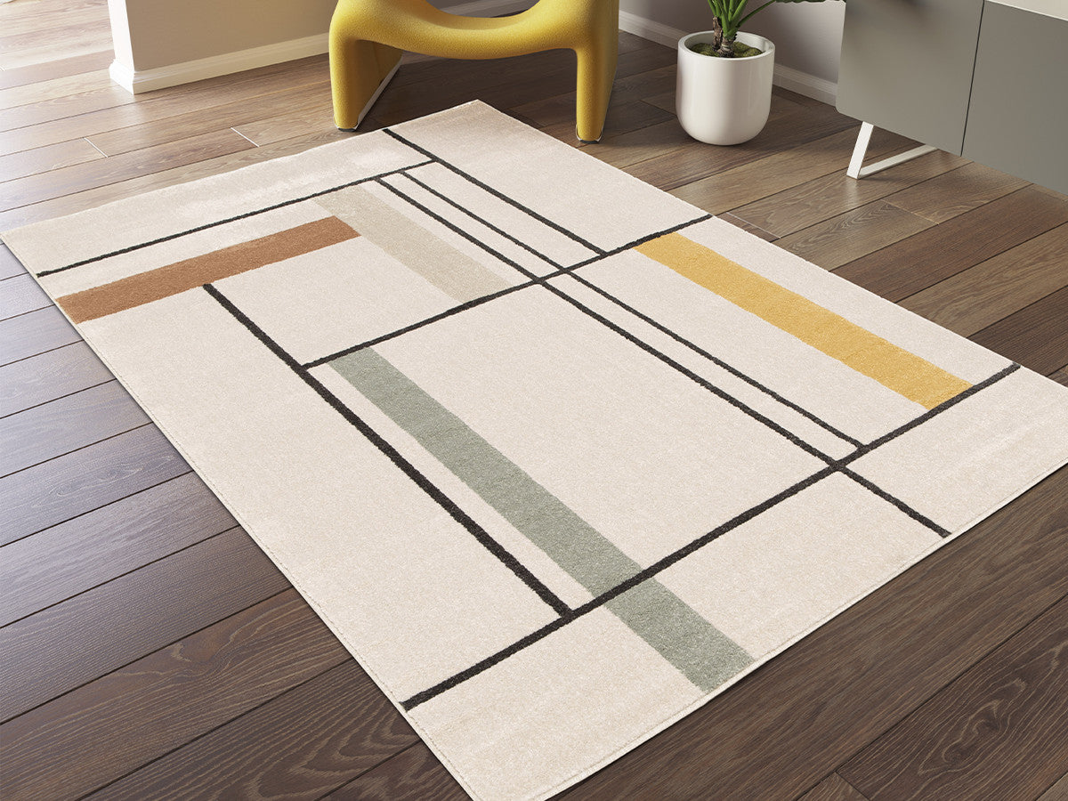 Tapis poils courts EMILIEN motifs abstraits - Multicolore