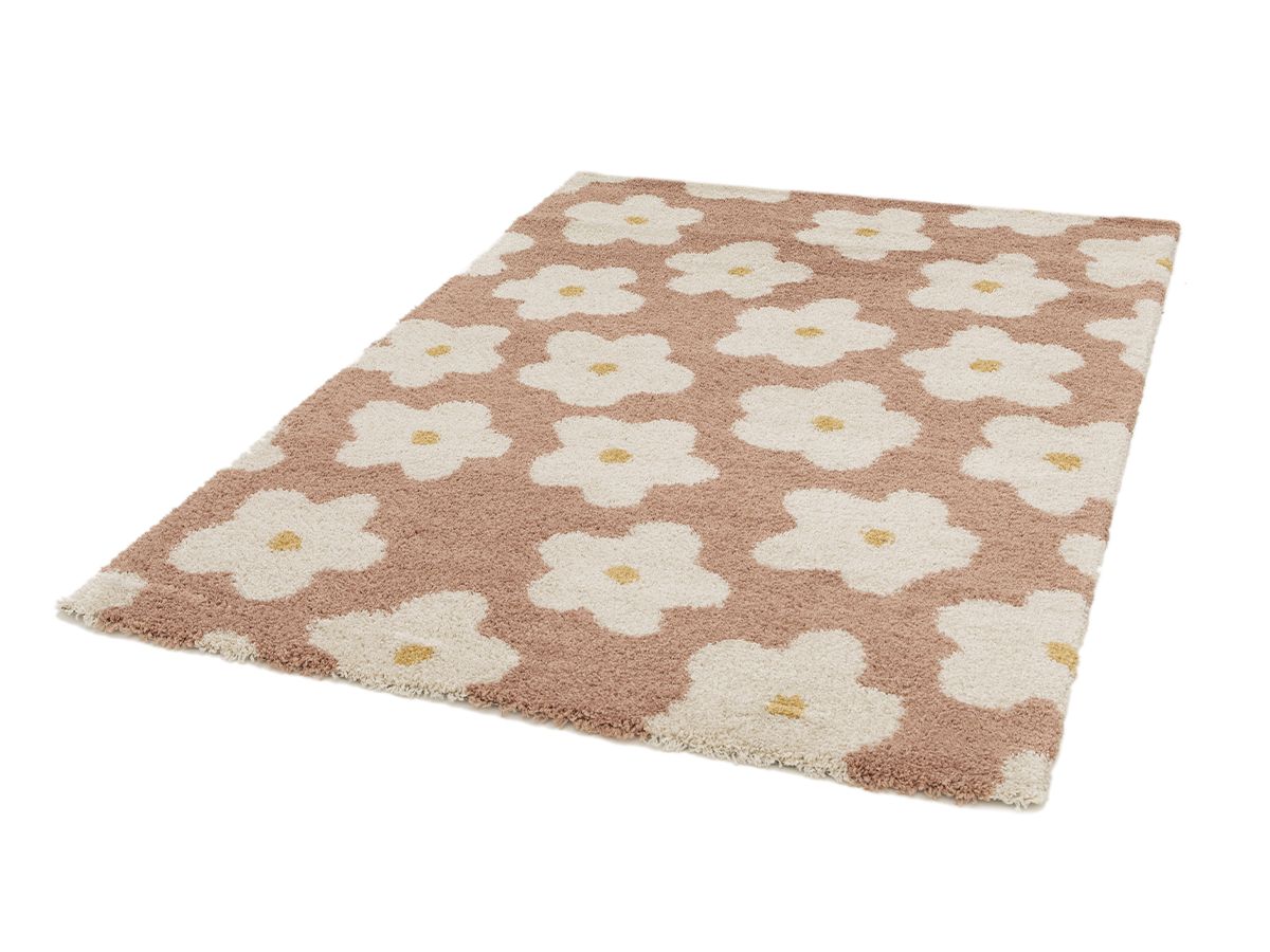 Tapis poils courts SUZY motif fleur - Rose