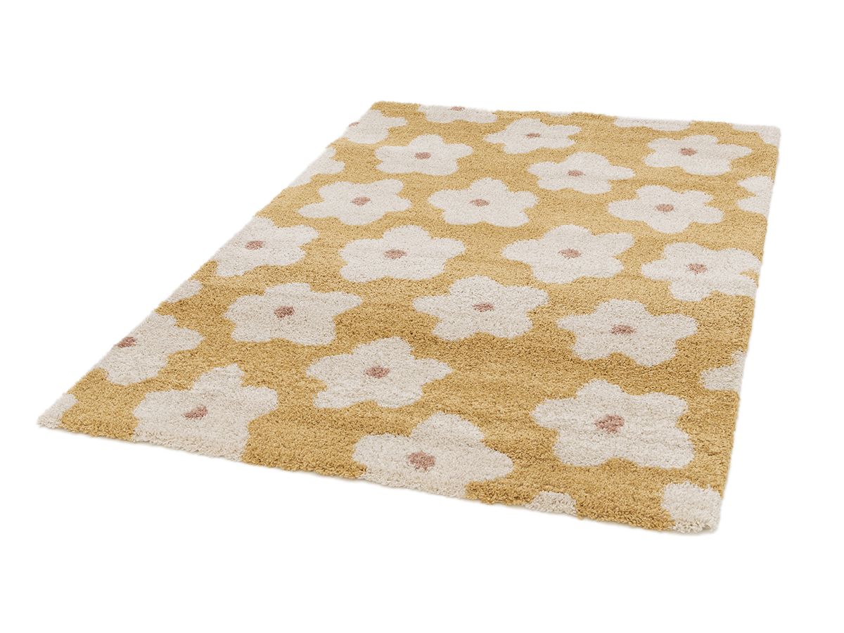 Tapis poils courts SUZY motif fleur - Jaune