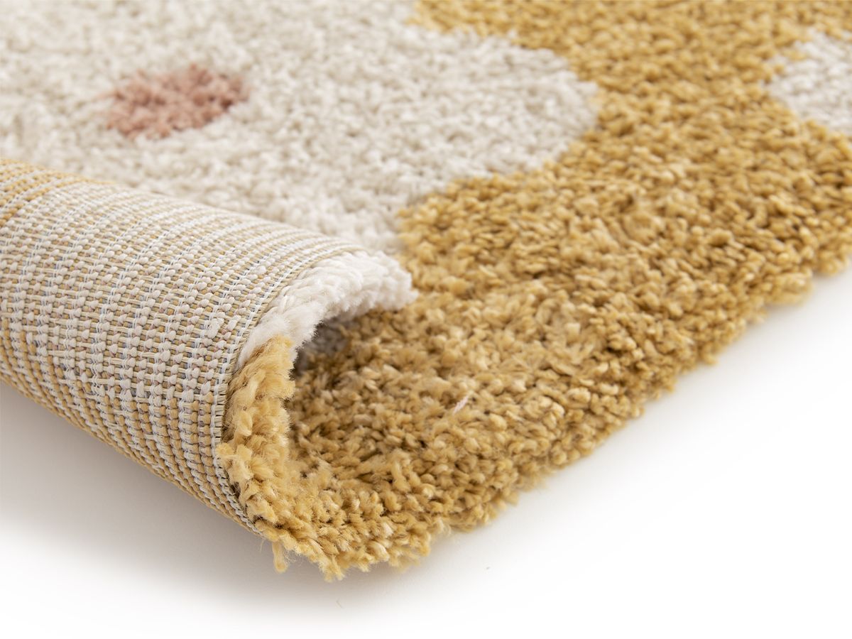 Tapis poils courts SUZY motif fleur - Jaune