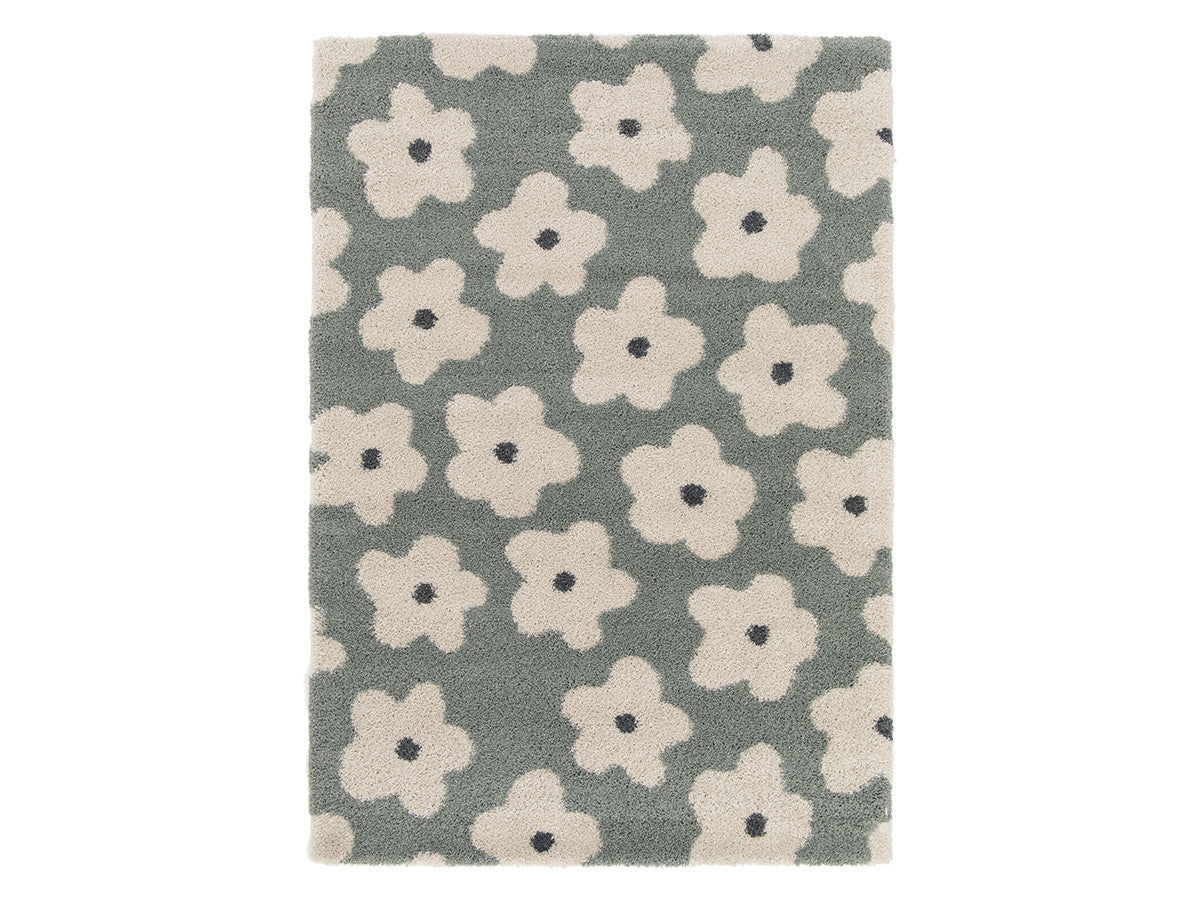 Tapis poils courts SUZY motif fleur - Bleu