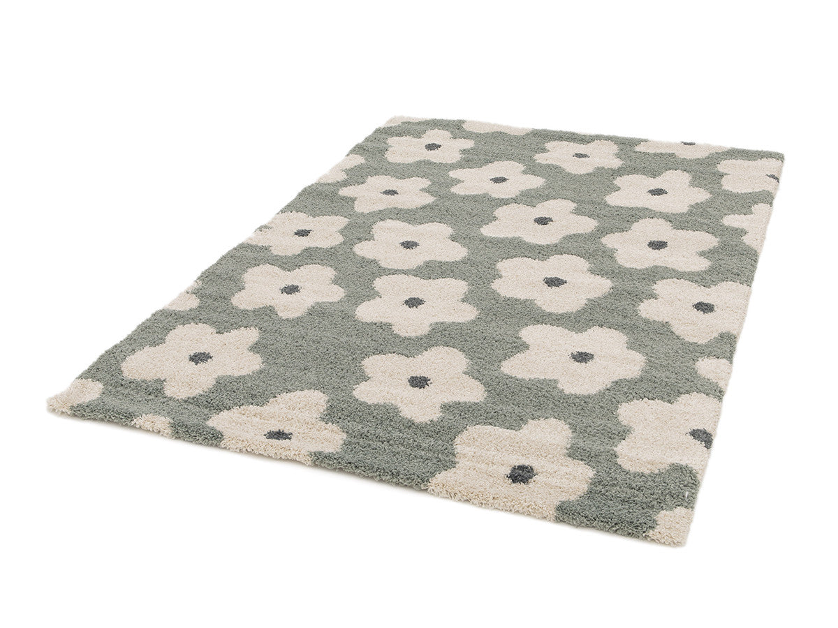 Tapis poils courts SUZY motif fleur - Bleu