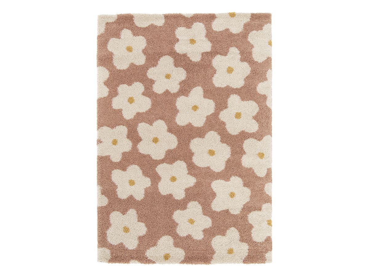 Tapis poils courts SUZY motif fleur - Rose