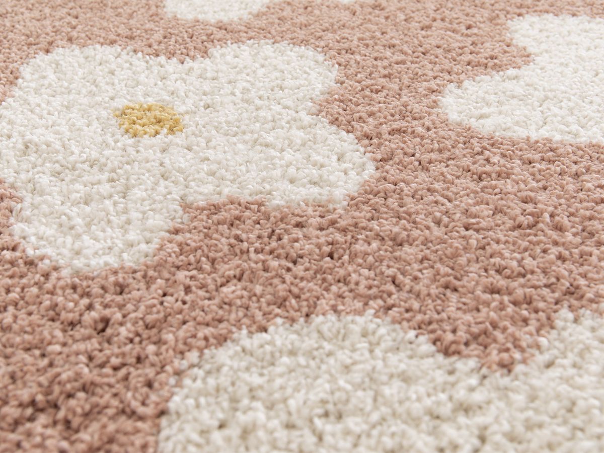 Tapis poils courts SUZY motif fleur - Rose