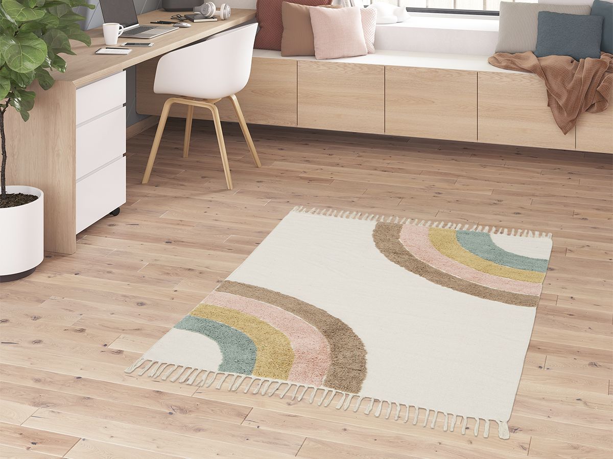 Tapis poils courts WHEELER motif abstrait - Blanc