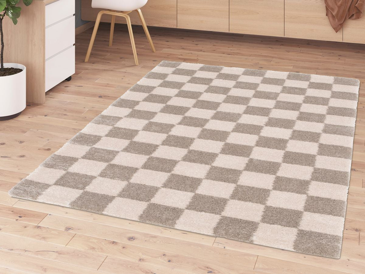 Tapis poils long BLITZ motif géométrique - Taupe