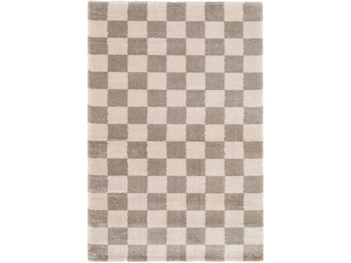 Tapis poils long BLITZ motif géométrique - Taupe
